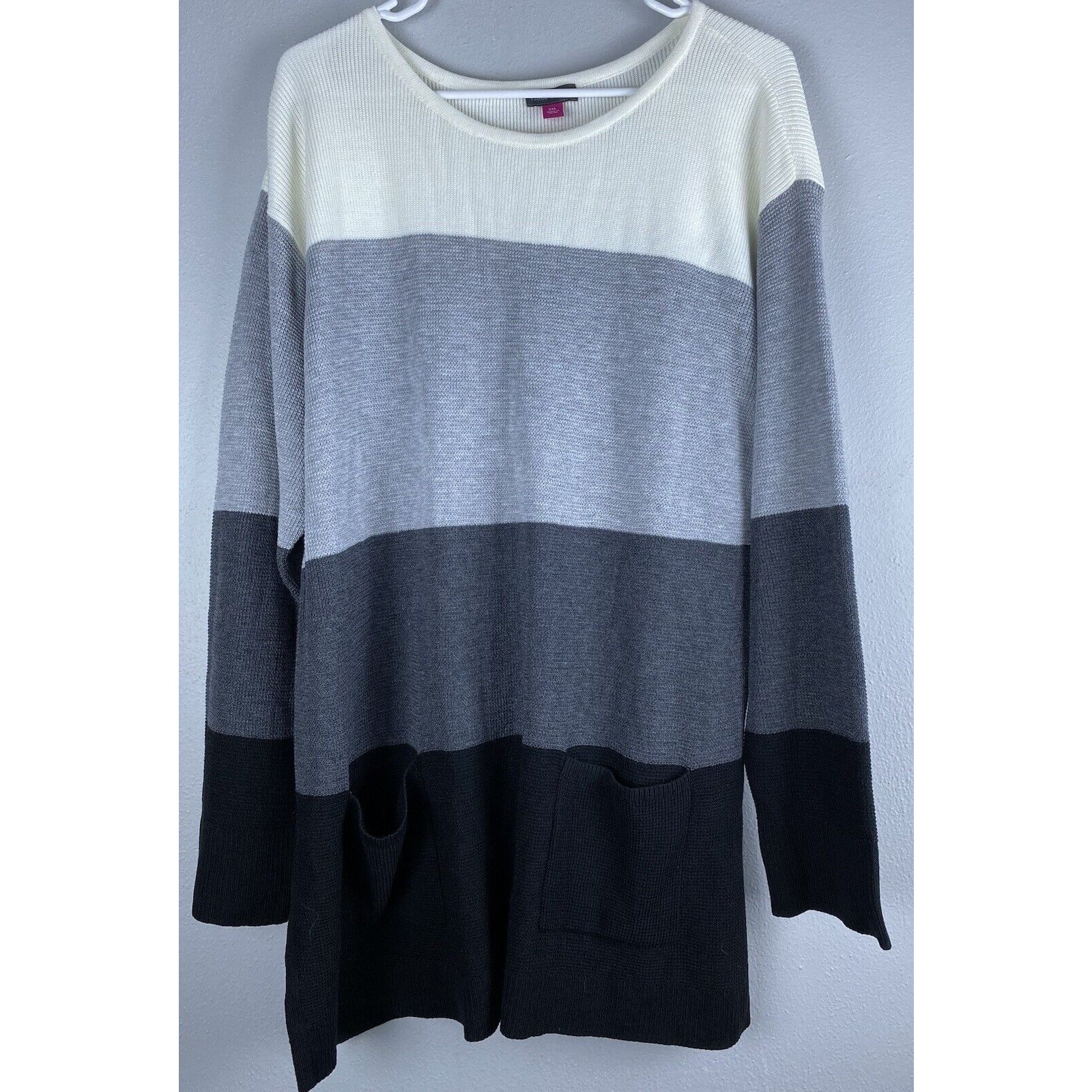 Nwt Vince Camuto Sz Xxl Color Block Ombre Two Pocket Side Slit Ls Sweater